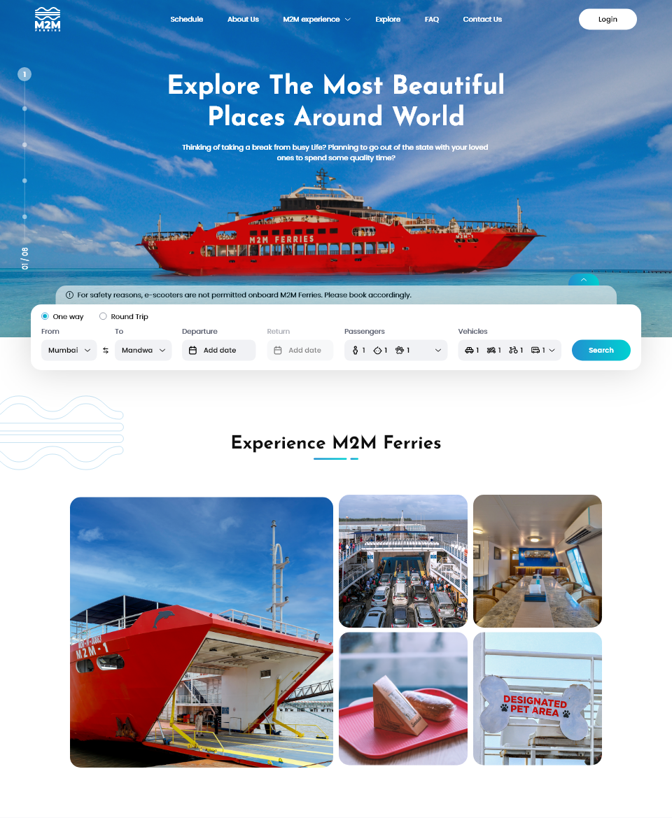 Cropped preview of the M2M Ferries homepage